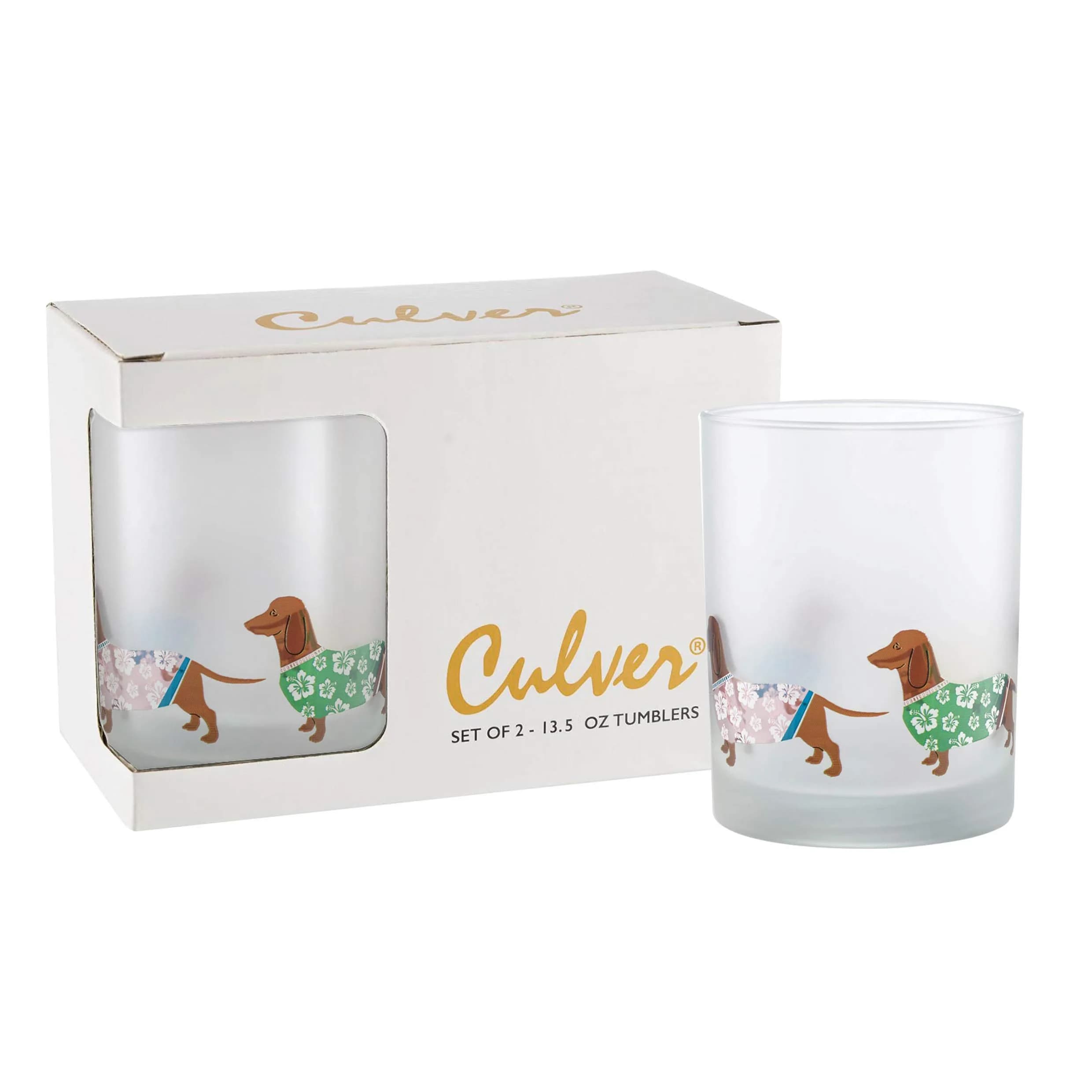 Culver Tropical Frosted Double Old Fashioned Glasses, 13.5-Ounce | Vibrant Frosted Design, Made in USA - main product image