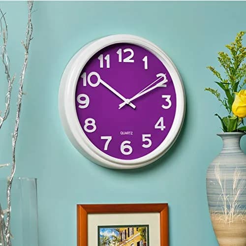 Bernhard Products Large 12.5 Inch Purple Wall Clock with Sweep Movement, Quartz Analog Display, Plastic Case, Metal Hands, Battery Operated thumbnail 4