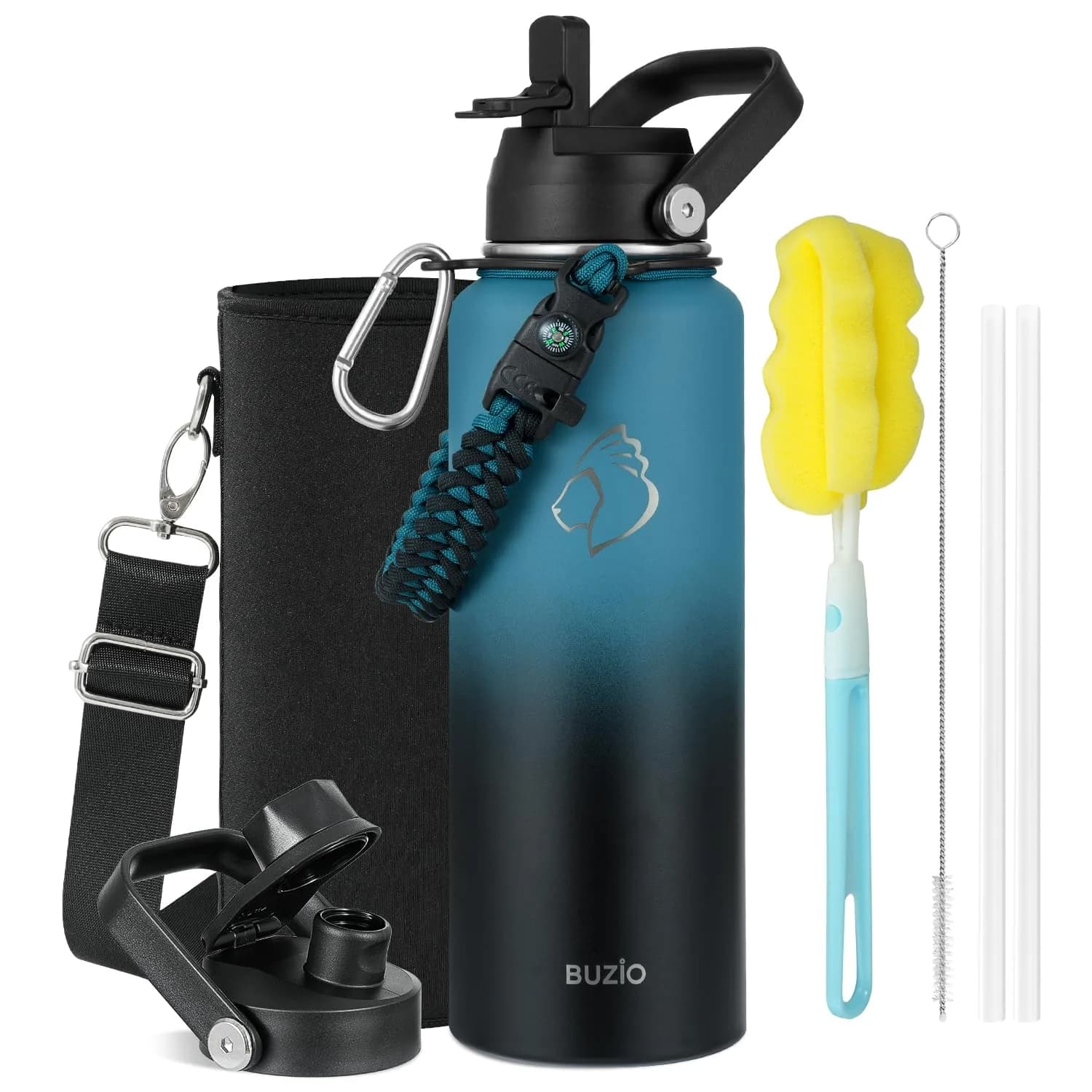 BUZIO 1.89 L (64 oz) Insulated Water Jug with 3 Lids & Straws | Keeps Cold 48 Hrs, Hot 24 Hrs — Indigo Crush