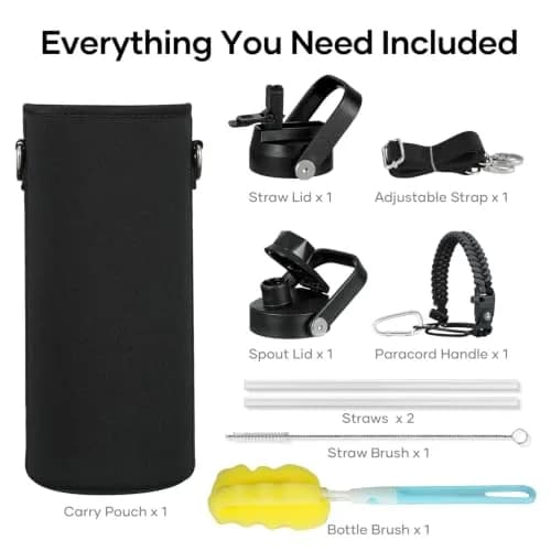 BUZIO 1183ml (40 oz) Insulated Water Bottle with Paracord Handle & Straw Spout Lids | Keeps Cold 48 Hrs, Hot 24 Hrs thumbnail 6