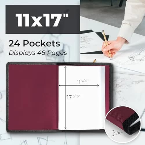 Dunwell 11x17 Art Portfolio Binder with 24 Sleeves and Black Mounting Paper | Displays 48 Pages thumbnail 2