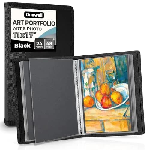 Dunwell 11x17 Art Portfolio Binder, 24-Sleeve, Black Mounting Paper, Black | Large Art Organizer for Artists & Students thumbnail 1