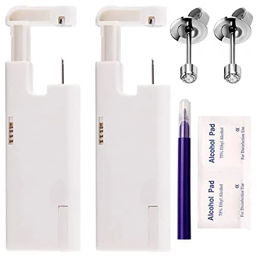 KAIQIKAIXI Silver 2Pcs Automatic Ear Piercing Gun Kit with 3mm Studs & Cleaning Pads | Painless & Disposable for Home Use thumbnail 1