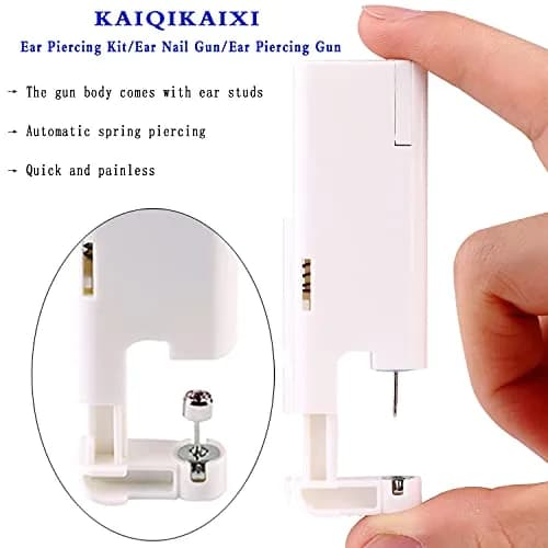 KAIQIKAIXI Silver 2Pcs Automatic Ear Piercing Gun Kit with 3mm Studs & Cleaning Pads | Painless & Disposable for Home Use thumbnail 2