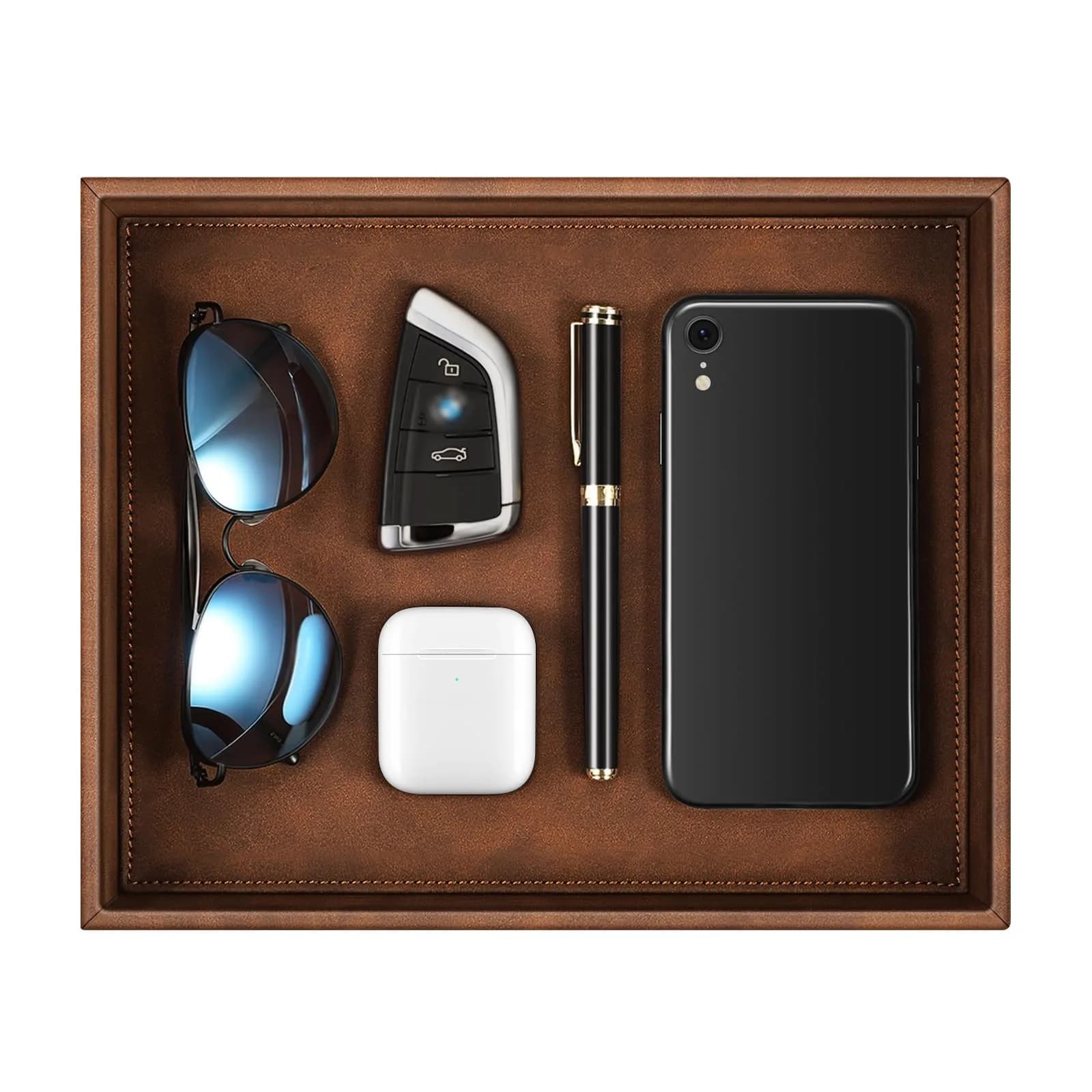 SITHON Valet Tray Desk Organizer PU Leather Catchall Brown | Keeps Essentials Tidy - main product image