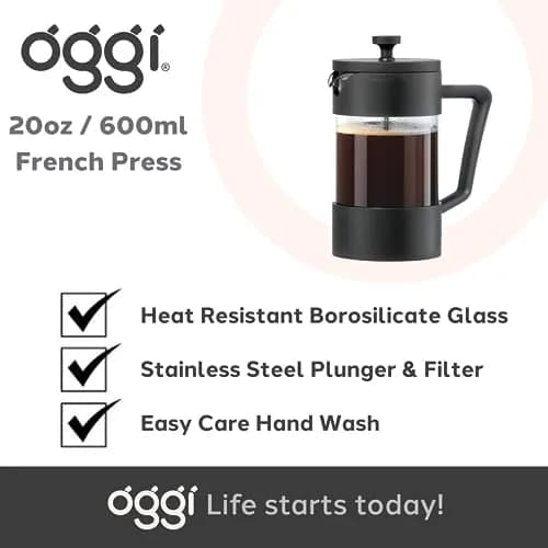 Oggi Borosilicate Glass French Press Coffee Maker 20oz | 5 Cup Capacity, Durable & Heat-Resistant thumbnail 7
