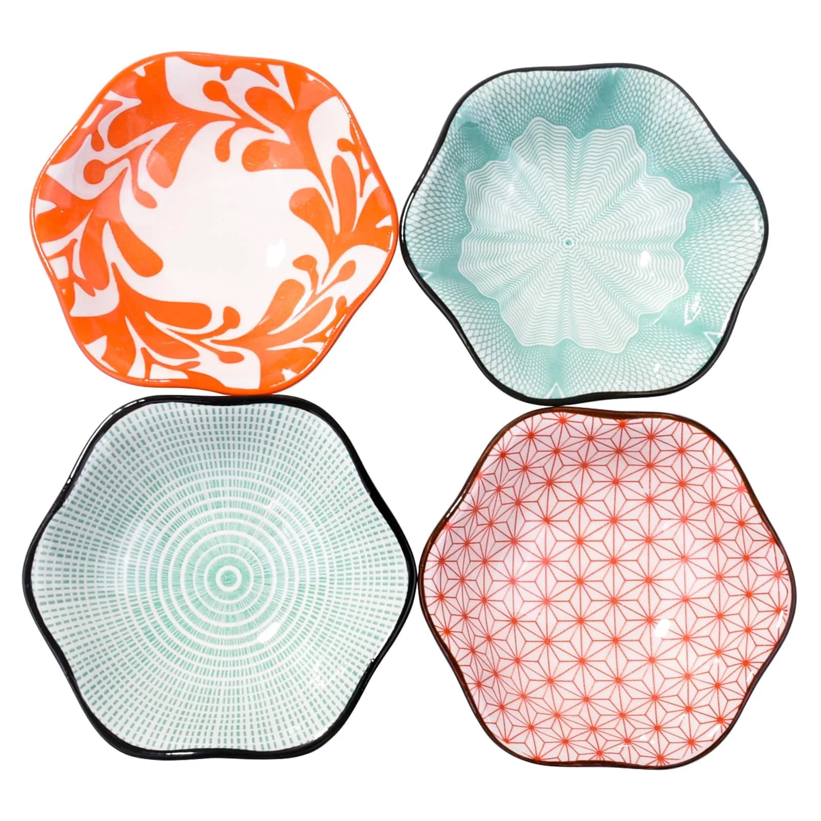 Whitenesser Ceramic Dipping Bowl Set of 4 | Assorted Geometric Floral Sauce Dishes, 4.13" — LSHYD