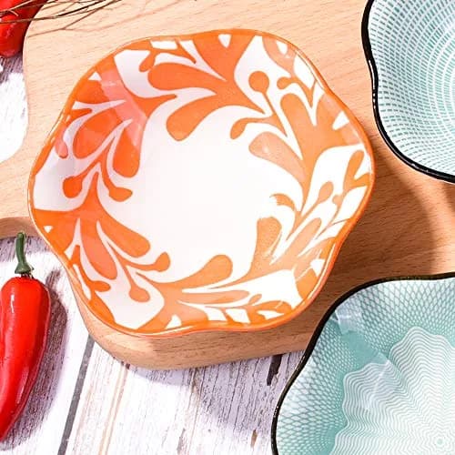 Whitenesser Ceramic Dipping Bowl Set of 4 | Assorted Geometric Floral Sauce Dishes, 4.13" thumbnail 5