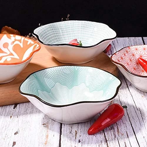 Whitenesser Ceramic Dipping Bowl Set of 4 | Assorted Geometric Floral Sauce Dishes, 4.13" thumbnail 6
