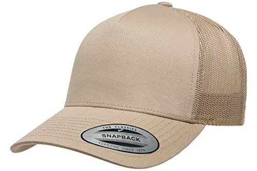 Yupoong 5-Panel Retro Trucker Cap Khaki | Breathable Mesh & Structured Fit thumbnail 1