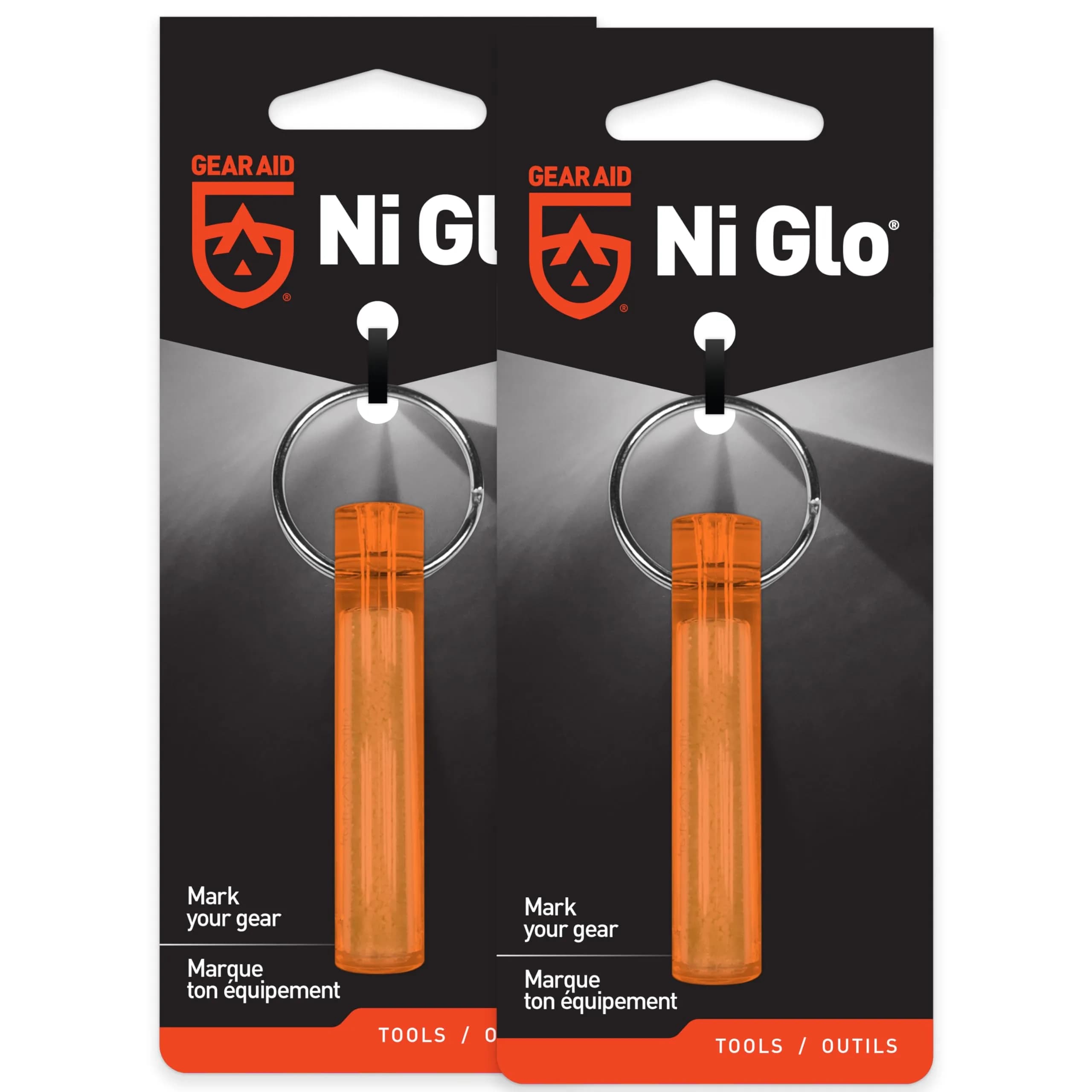 GEAR AID Ni Glo UV Rechargeable Glowing Keychain 2” (5.1cm) – Blue, 2 Pack | Glows 2 Hours Bright, Lasts All Night — Orange