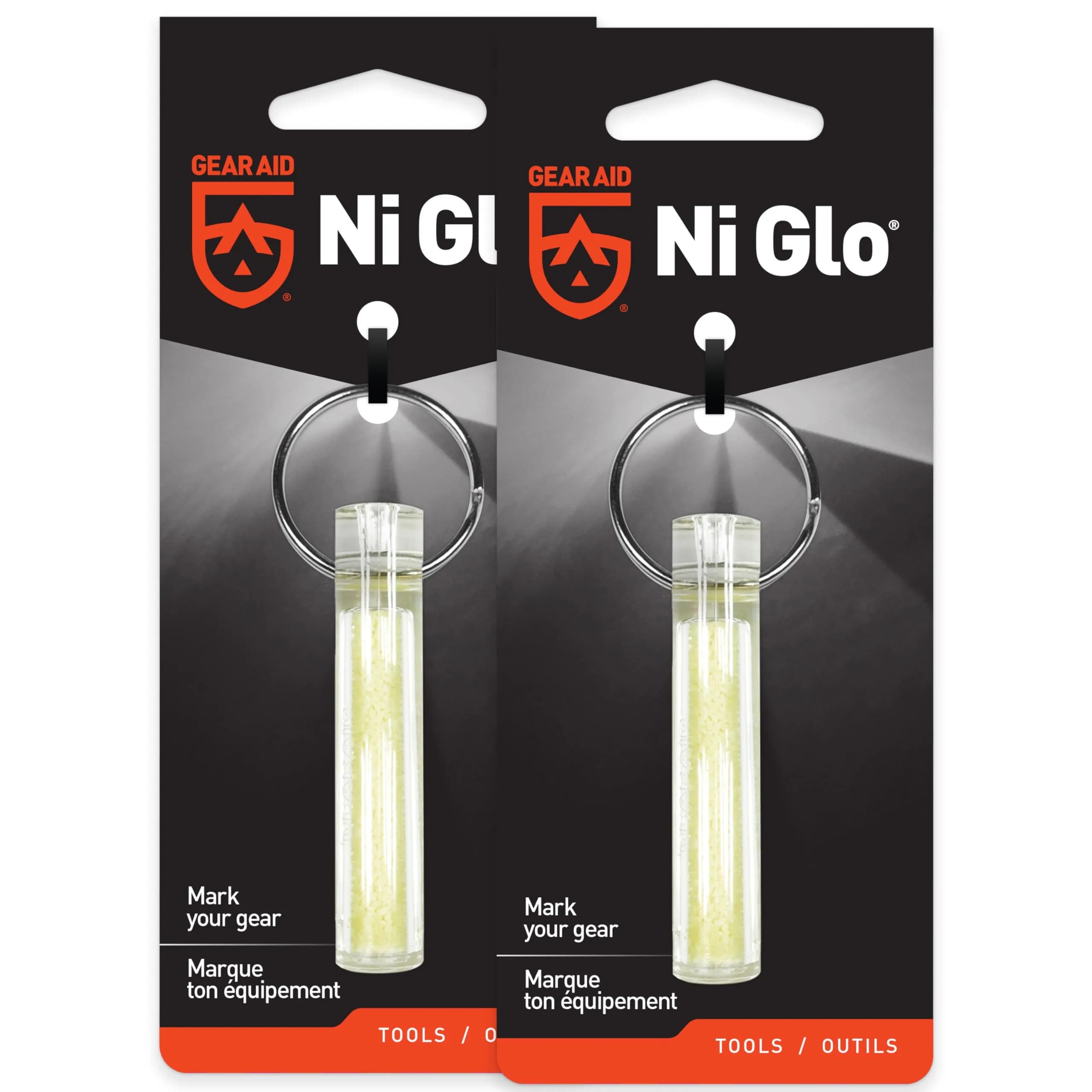 GEAR AID Ni Glo UV Rechargeable Glowing Keychain 2” (5.1cm) – Blue, 2 Pack | Glows 2 Hours Bright, Lasts All Night — Blue