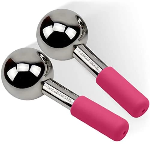 PRIME Fitness Ice Globes for Facials | Stainless Steel Cooling Roller with Handles | 2 Count (Pink) thumbnail 1