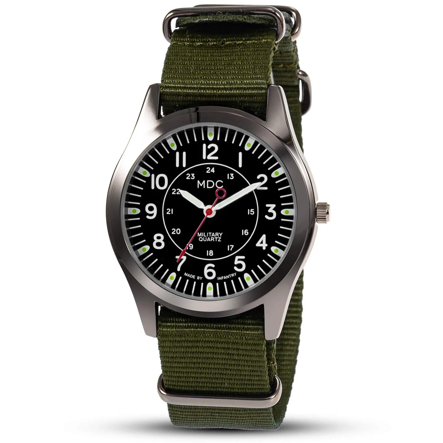 Infantry MDC Military Field Watch 40mm (1.57 inches) | Japanese Quartz, Black Dial, Green Nylon Strap