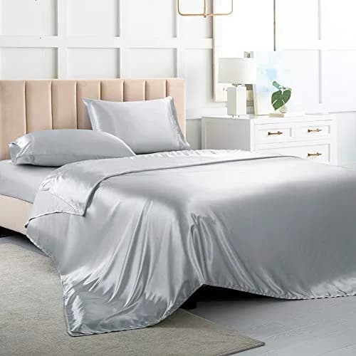 Luxbedding Satin Bed Sheets Set Twin Size 156cm x 190cm (6.5" W x 24" H x 28" L) | Silky Smooth Luxury for Hair and Skin thumbnail 1