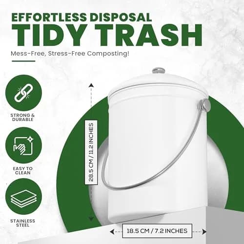 Utopia Kitchen Countertop Compost Bin 1.3 Gallon (4.9L) Stainless Steel White | Odorless Kitchen Waste Composter thumbnail 3