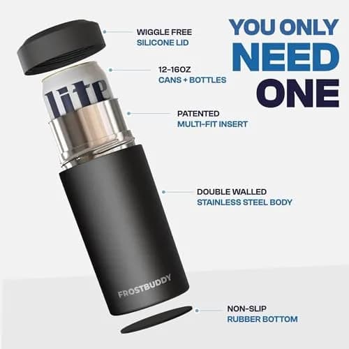 Frost Buddy Universal Can Cooler - Fits Slim Cans, 12 & 16oz, Matte Black | Keeps Drinks Cold Up to 24 Hours thumbnail 3