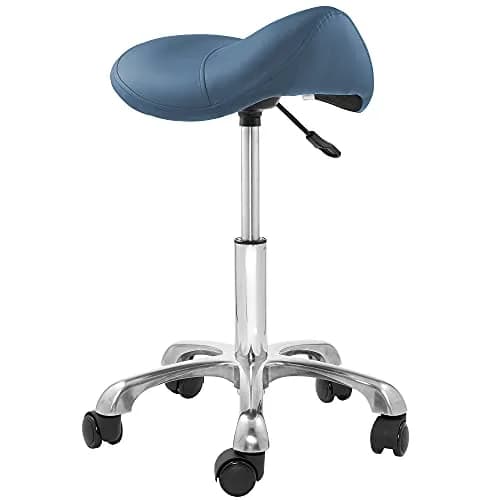 Saloniture Professional Ergonomic Saddle Stool Blue | 18-24 in (45.7-61 cm) Adjustable Height Rolling Chair thumbnail 1