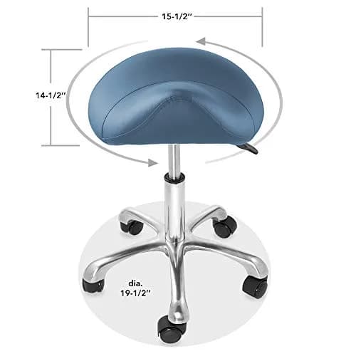Saloniture Professional Ergonomic Saddle Stool Blue | 18-24 in (45.7-61 cm) Adjustable Height Rolling Chair thumbnail 6