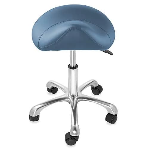 Saloniture Professional Ergonomic Saddle Stool Blue | 18-24 in (45.7-61 cm) Adjustable Height Rolling Chair thumbnail 3