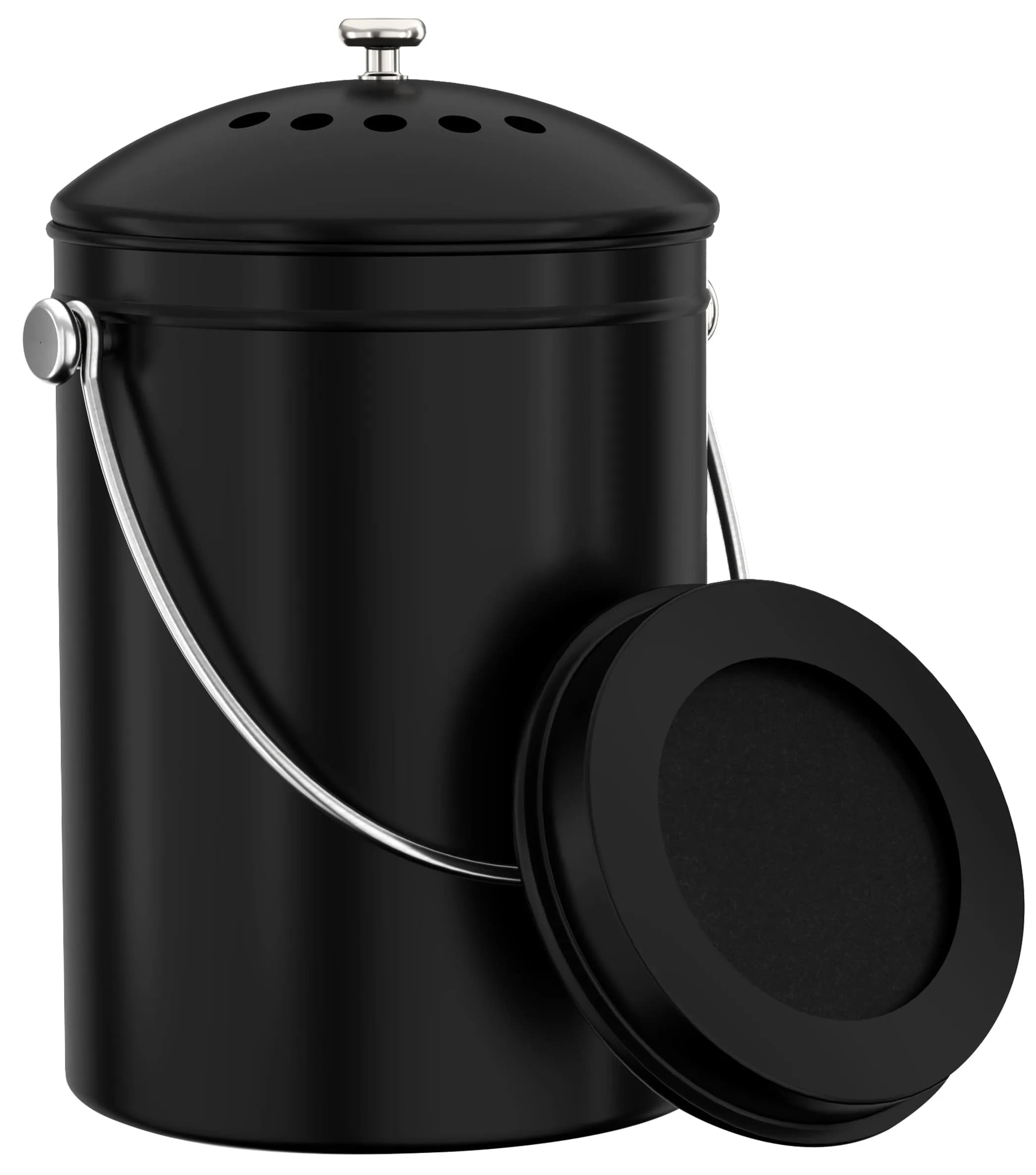 Utopia Kitchen Countertop Compost Bin 1.3 Gallon (4.92L) Stainless Steel Silver | Odorless Kitchen Waste Composter — Black / 1.3 Gallon