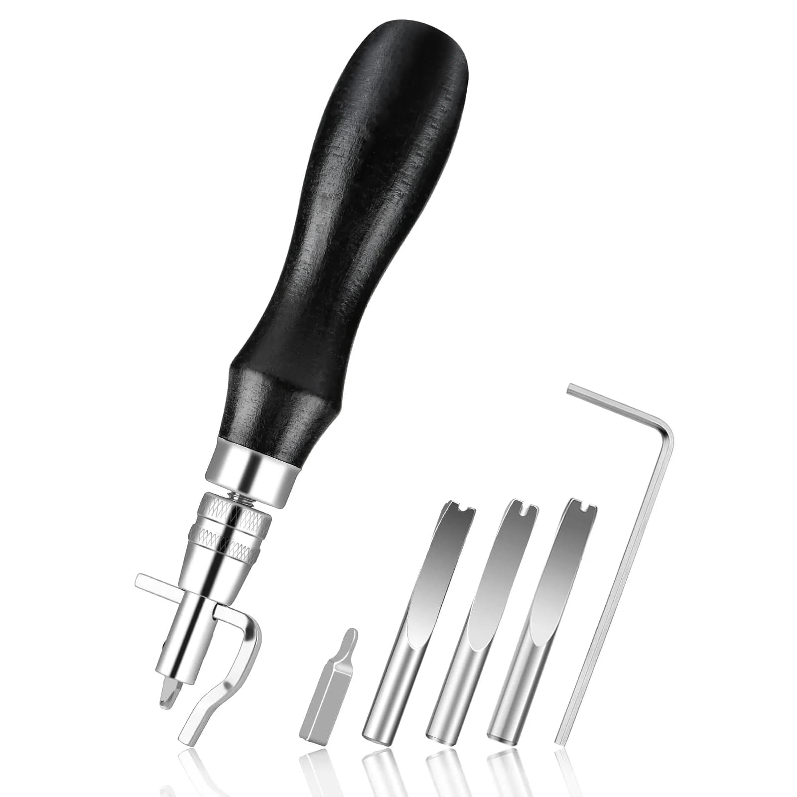 Jmuiiu 7-in-1 Pro Adjustable Stitching Groover & Creasing Edge Beveler Black | Professional Leathercraft Tool Set — Black