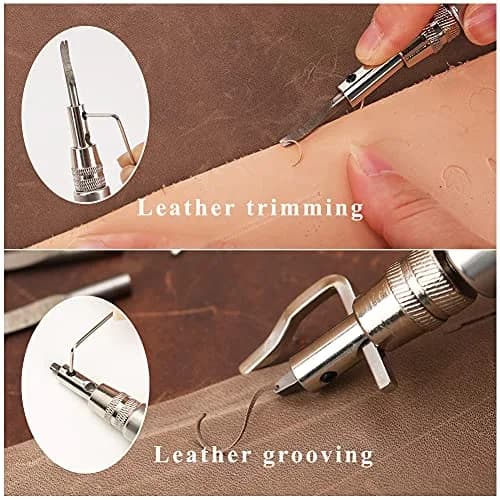 Jmuiiu 7-in-1 Pro Adjustable Stitching Groover & Creasing Edge Beveler Black | Professional Leathercraft Tool Set thumbnail 6