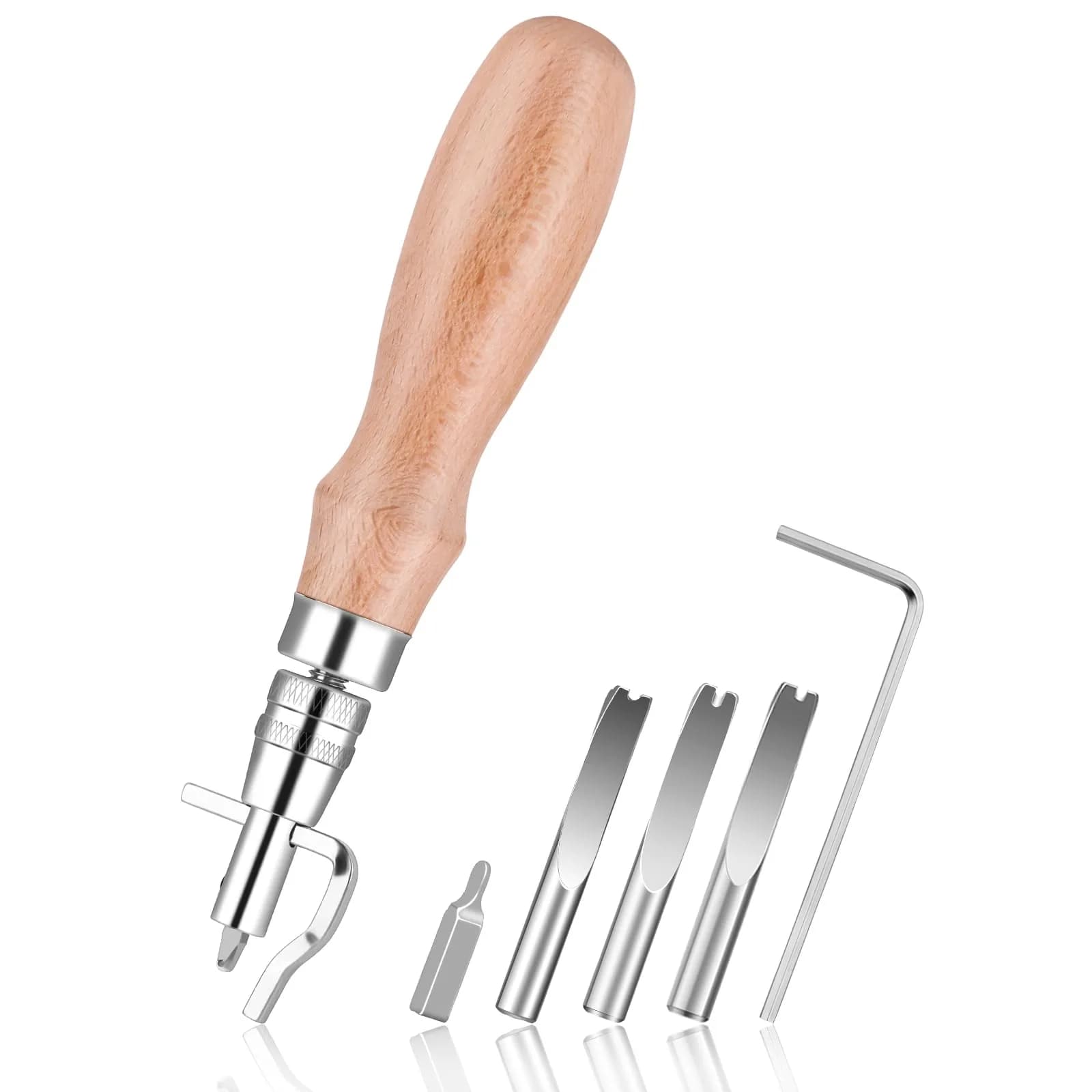 Jmuiiu 7-in-1 Pro Adjustable Stitching Groover & Creasing Edge Beveler Black | Professional Leathercraft Tool Set — Natural Color