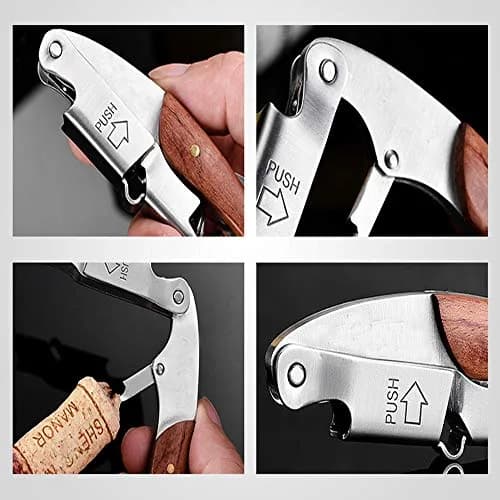 Kit-Home Professional Waiter Corkscrew Wine Opener Set of 3 | Stainless Steel & Rosewood Handle (90g) | Bar & Restaurant Use thumbnail 4