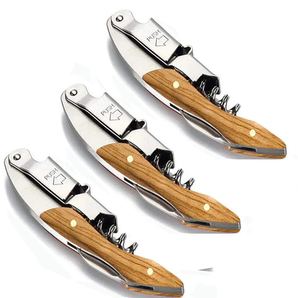 Kit-Home Professional Waiter Corkscrew Wine Opener Set of 3 | Stainless Steel & Rosewood Handle (90g) | Bar & Restaurant Use - main product image