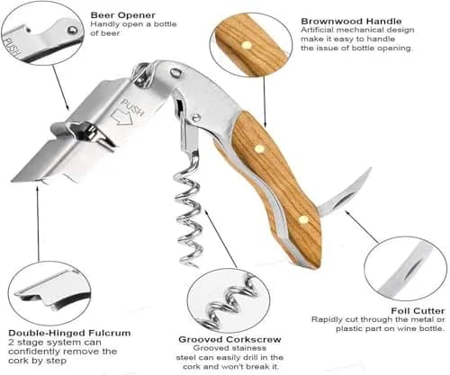 Kit-Home Professional Waiter Corkscrew Wine Opener Set of 3 | Stainless Steel & Rosewood Handle (90g) | Bar & Restaurant Use thumbnail 2