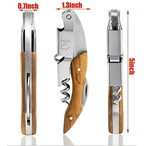 Kit-Home Professional Waiter Corkscrew Wine Opener Set of 3 | Stainless Steel & Rosewood Handle (90g) | Bar & Restaurant Use thumbnail 3