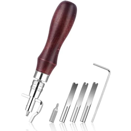 Jmuiiu 7-in-1 Leather Groover Tool Kit with Wooden Handle | Adjustable Stitching Groover for Leathercraft thumbnail 1