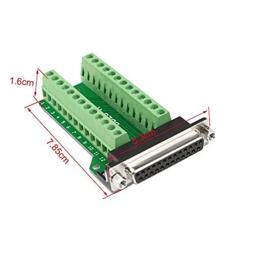 Futheda 25 Pin 2-Row DB25 Male & Female Adapter | Solderless RS232 PCB Breakout, Green thumbnail 5