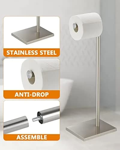 DECLUTTR Free Standing Toilet Paper Holder Stand with Reserve | 53.3 cm (21 in) Nickel thumbnail 3