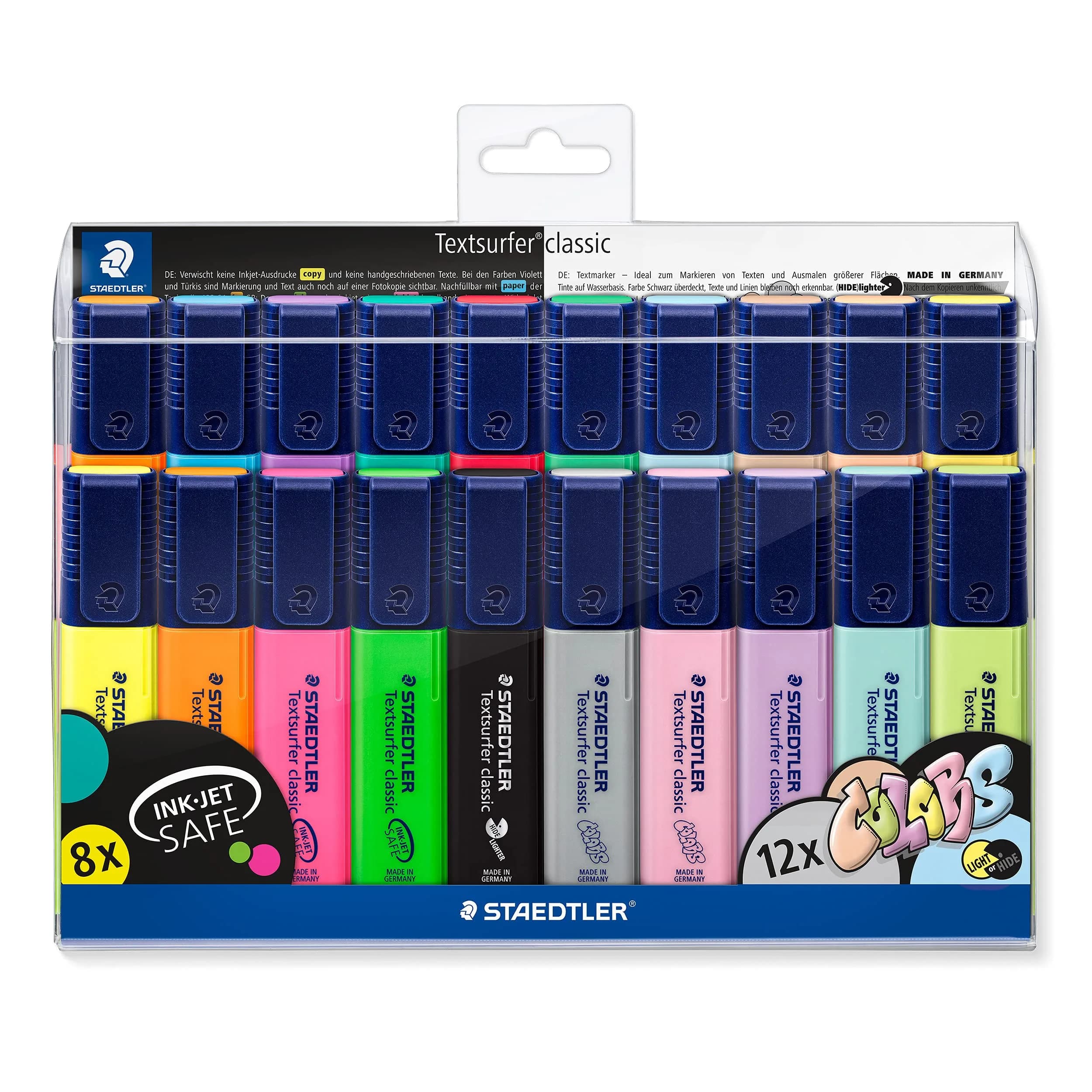 STAEDTLER Textsurfer Classic Highlighter 20 Assorted Neon & Pastel Colors | Extra-Long, Fast-Drying, Refillable (20 Pack) - main product image