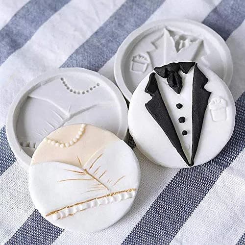 MoldFun Bride and Groom Fondant Mold Set - Tuxedo Wedding Cake Topper Food-Grade Silicone (Pink/Gray) | Non-Stick & Easy Release thumbnail 6