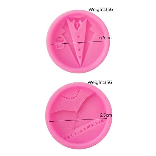 MoldFun Bride and Groom Fondant Mold Set - Tuxedo Wedding Cake Topper Food-Grade Silicone (Pink/Gray) | Non-Stick & Easy Release thumbnail 3