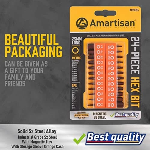 Amartisan 20-Piece Hex Head Allen Wrench Drill Bit Set, Metric & SAE, S2 Steel, Magnetic Tips, 2.3" Long, Storage Box thumbnail 4