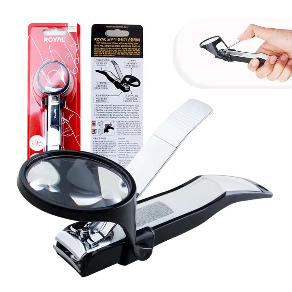 ROYAL Smart Nail Clipper with Catcher & Magnifier, Black - 50g (0.11 lb) | Curved Blades for Effortless Trimming - main product image