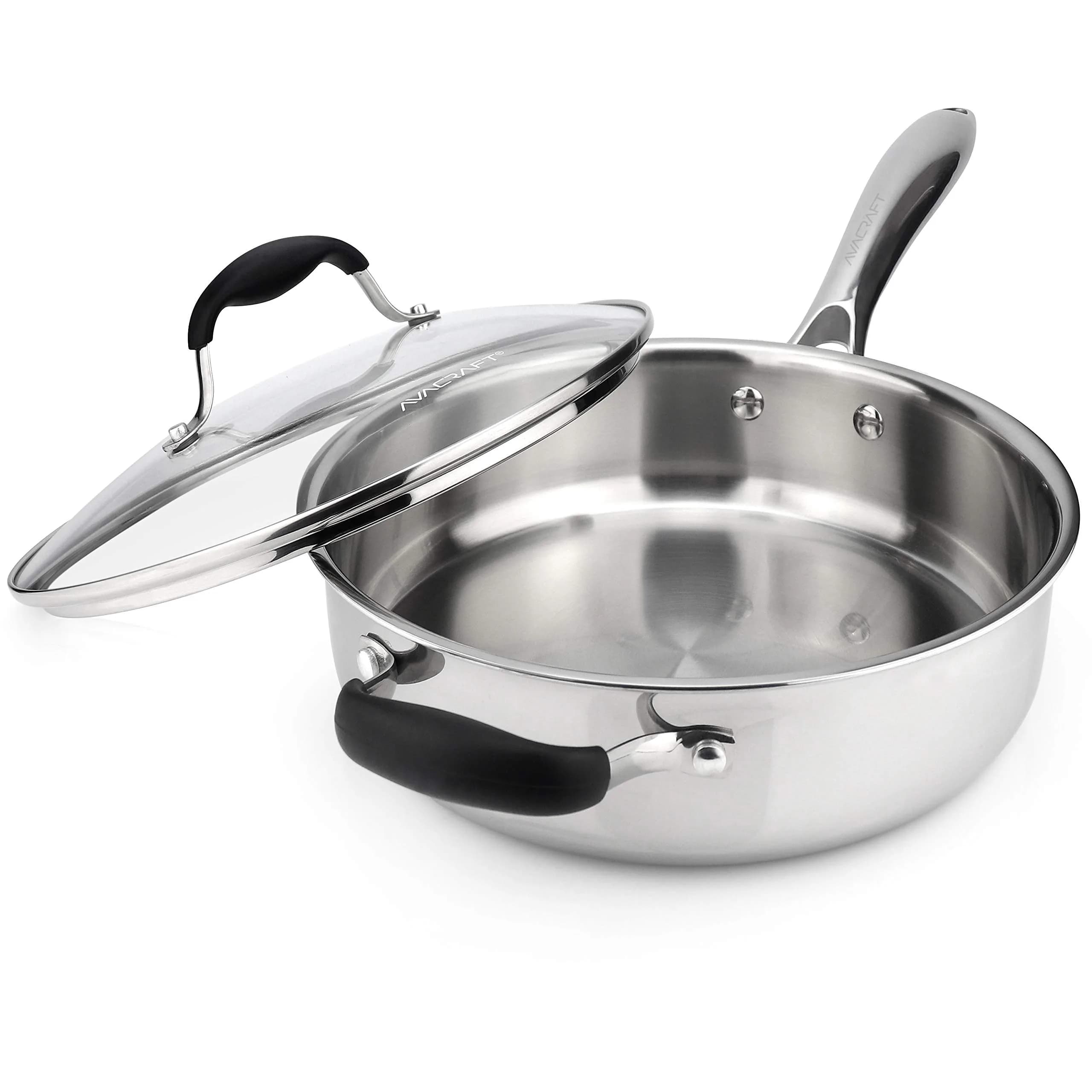 AVACRAFT 3.5 Quart Tri-Ply Stainless Steel Sauté Pan with Lid | Induction Compatible, Oven Safe, Dishwasher Safe - main product image