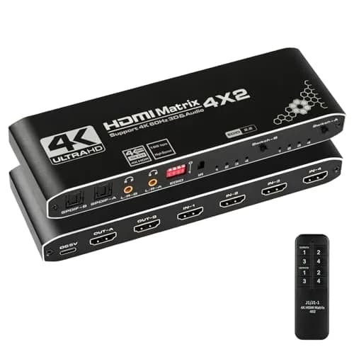 Anber-Tech HDMI Matrix 4x2 Switcher Splitter 4K@60Hz HDR 3D | 4K HDR HDMI 2.0b HDCP 2.2 thumbnail 1