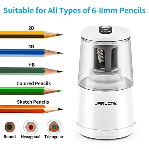 JARLINK Electric Pencil Sharpener Heavy Duty Helical Blade Auto Stop 16.2 cm (5.2" x 3.2" x 3.2") | Sharpens Pencils in 5-10 Seconds thumbnail 4