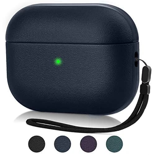 JIELIELE Leather Texture Full-Body Protective Case for Airpods Pro | Wireless Charging & Front LED Visible (Navy Blue) thumbnail 1