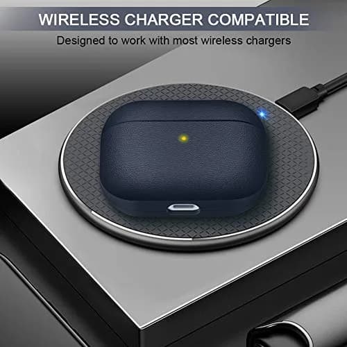 JIELIELE Leather Texture Full-Body Protective Case for Airpods Pro | Wireless Charging & Front LED Visible (Navy Blue) thumbnail 4