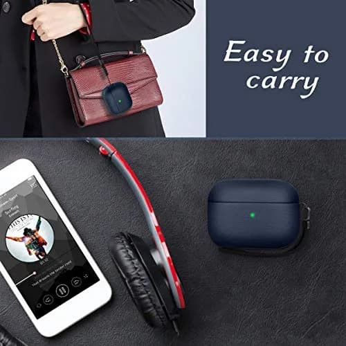 JIELIELE Leather Texture Full-Body Protective Case for Airpods Pro | Wireless Charging & Front LED Visible (Navy Blue) thumbnail 7