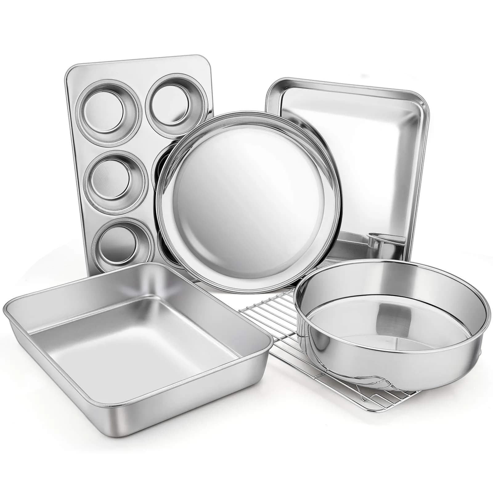 E-far Toaster Oven Bakeware Set, 6PCS Stainless Steel Small Baking Pan Set | Durable & Healthy - main product image