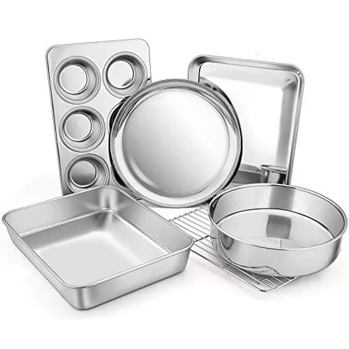 E-far Toaster Oven Bakeware Set, 6PCS Stainless Steel Small Baking Pan Set | Durable & Healthy thumbnail 1
