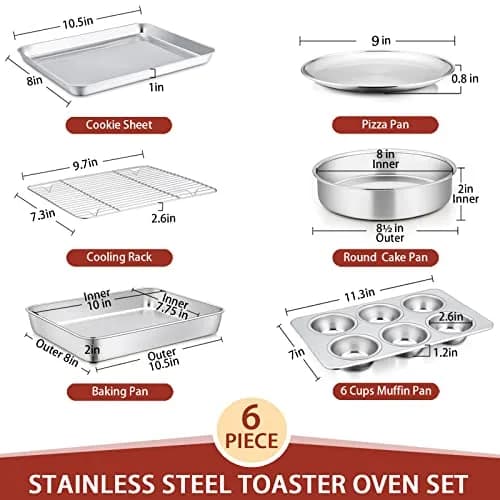 E-far Toaster Oven Bakeware Set, 6PCS Stainless Steel Small Baking Pan Set | Durable & Healthy thumbnail 4