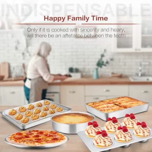 E-far Toaster Oven Bakeware Set, 6PCS Stainless Steel Small Baking Pan Set | Durable & Healthy thumbnail 2